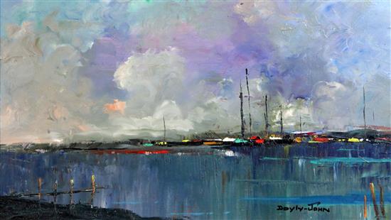 § Cecil Rochfort DOyly-John (1906-1993) Estuary with moored boats 11 x 19.5in.